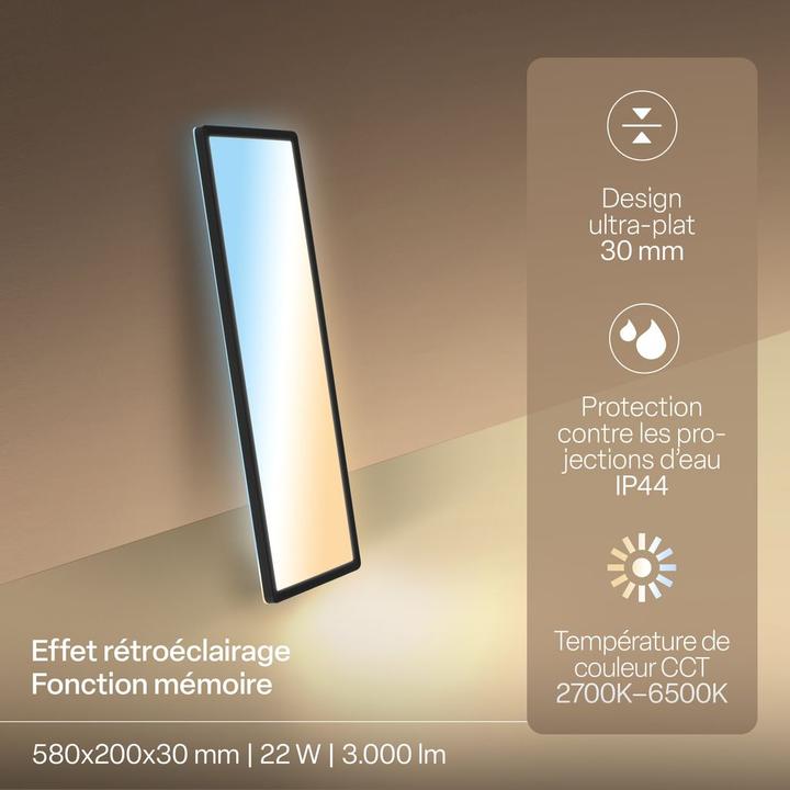 Actual product image B.K.Licht SHALLOW ultraflaches LED Panel, IP44, schwarz, 580x200 (3000 lm)