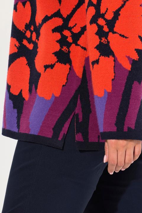 Actual product image Ulla Popken Brushstroke Floral Boat Neck Sweater (56)