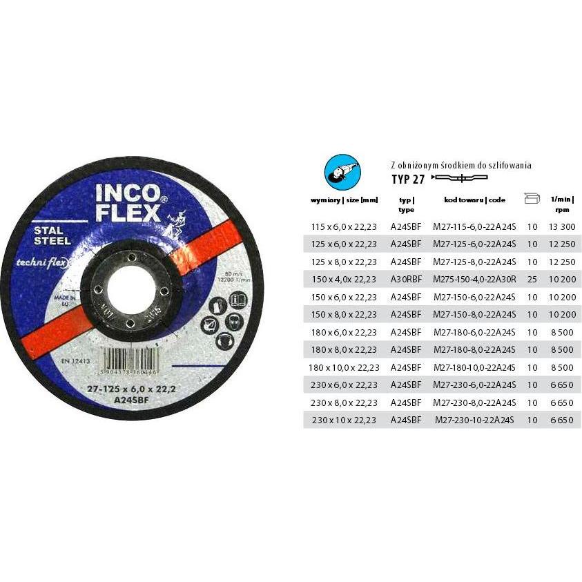 Incoflex, Schleifmittel, Metallschleifscheibe 230 x 6,0 x 22,2 mm (IFM27-230-6.0-22A24S)