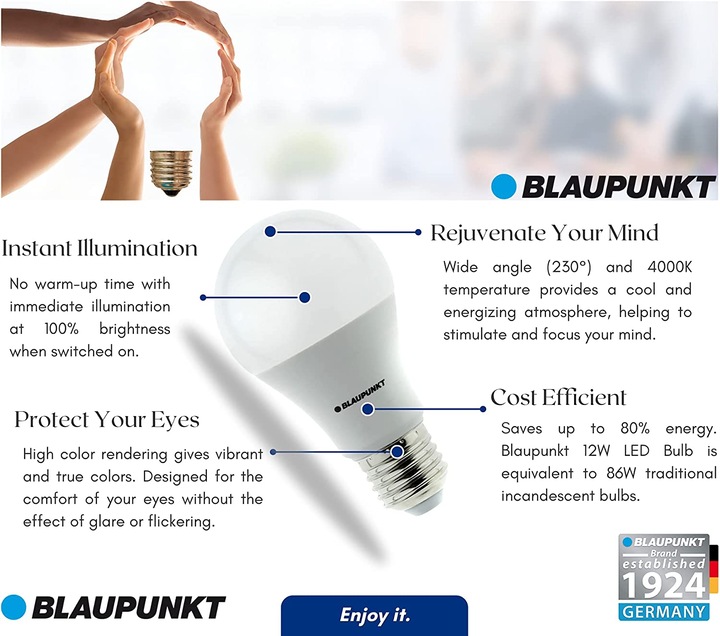 Produktbild Blaupunkt LED E27 Glühbirne - 12W - Neutralweiss 4000K - Led Lampen - 4-er Pack (E27, 12 W, 1260 lm, 4 x, F)