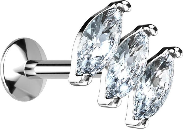Immagine prodotto Star Piercing Micro UFO Labret filo interno argento con tre cristalli ovali (Ottone, Acciaio chirurgico 316L)