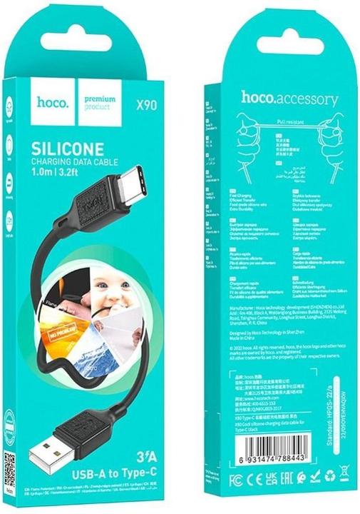 Produktbild Hoco USB-A to USB-C Kabel X90, 60W, 3A, 1m, Schwarz (1 m, 60 W)