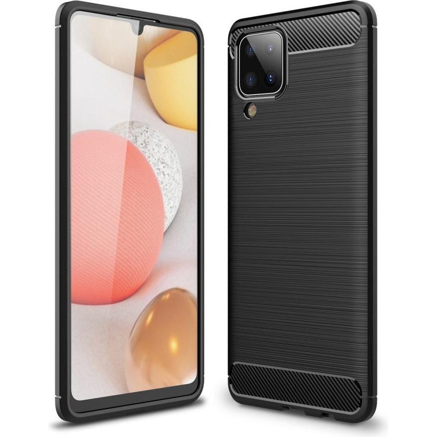 Cover-Discount Galaxy A12 - Metall Carbon Look Gummi Hülle schwarz (Samsung Galaxy A12), Smartphone Hülle, Schwarz