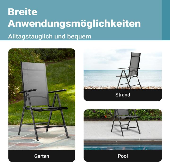 Produktbild Wiltec Gartenstuhl bis 120kg 2er Set Grau klappbar Hochlehner Klappstuhl Stuhl