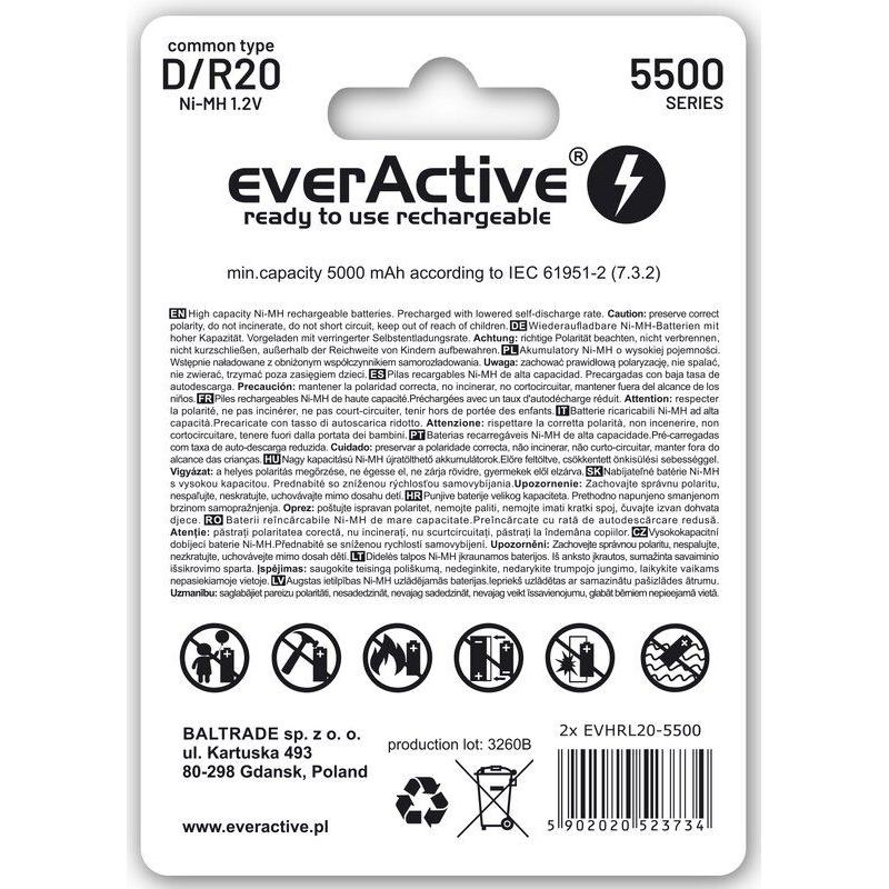 Thumbnail - Everactive Rechargeable batteries R20/D Ni-MH 5500 mAh ready to use - Batterie - Mono (D) (1 Stk., D, 5500 mAh), Batteri...