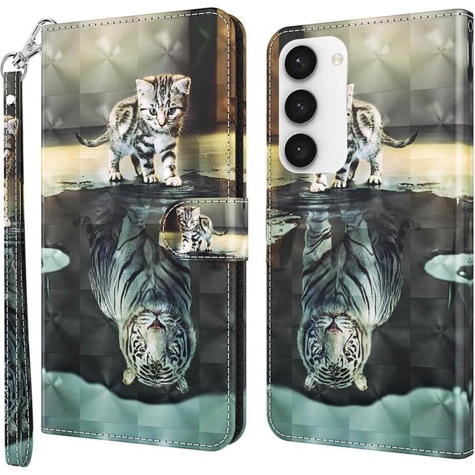 Cover-Discount Etui Glitzer Effekt Katze (Samsung Galaxy S24), Smartphone Hülle, Grau