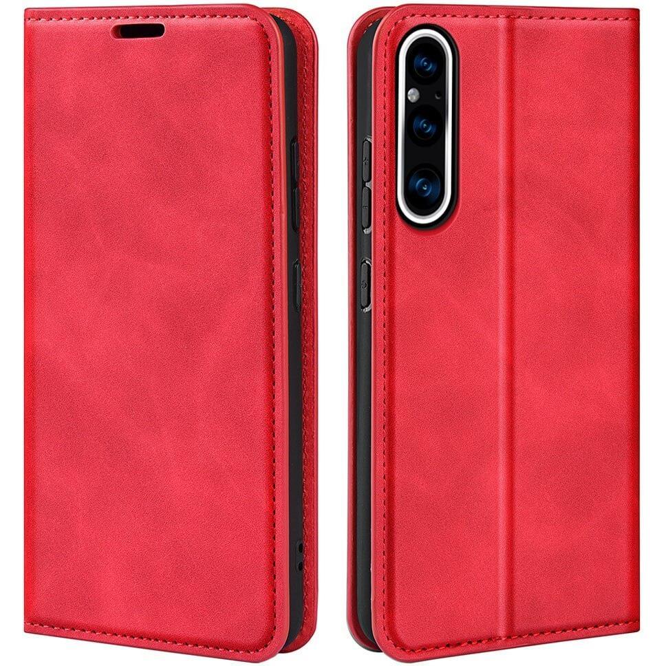 Cover-Discount Sony Xperia 1 V - Stand Flip Case Hülle rot (Sony Xperia 1 V), Smartphone Hülle, Rot