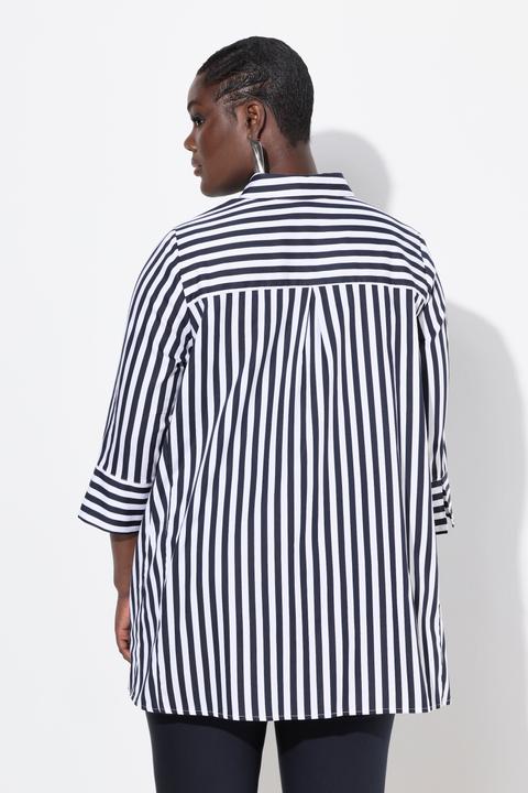 Produktbild Ulla Popken Bluse, Streifen, Godetfalten, Hemdkragen, 3/4-Arm (46, 48)