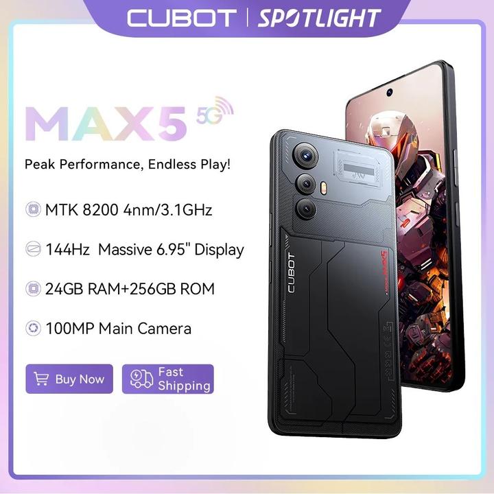 Immagine prodotto Cubot Max 5 (5G) 256/12 Nero UE (256 GB, Nero, 6.90", Doppia SIM, 4G)
