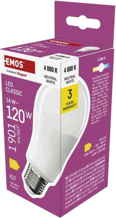 Produktbild Emos LED Lampe Classic A60 / E27 / 14 W (120 W) / 1901 lm / Neutral Weiss (E27, 1901 lm, 1x)