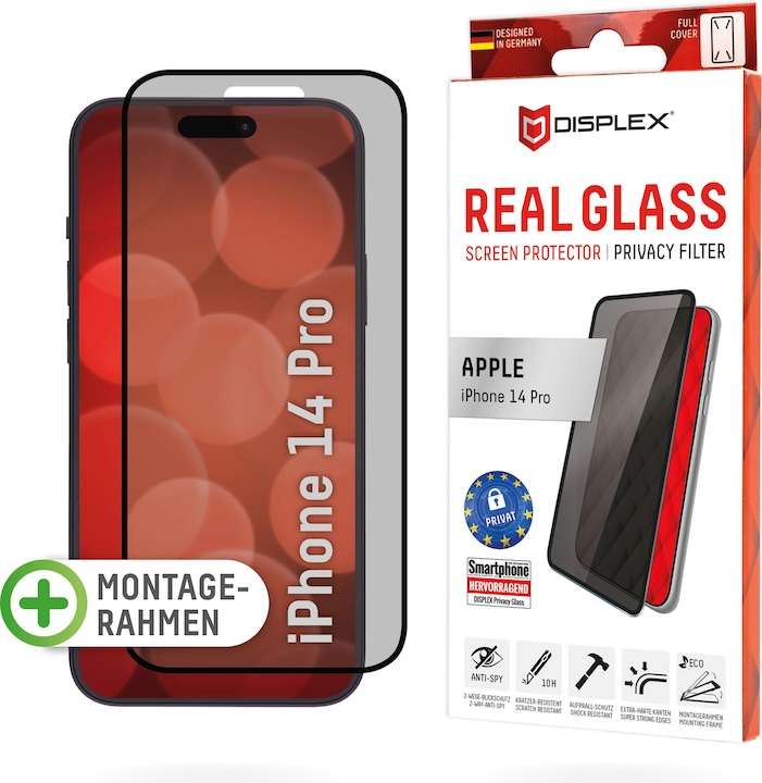 Produktbild Displex Real Glass, Privacy Full Cover Panzerglas (1 Stück, Apple iPhone 14 Pro)