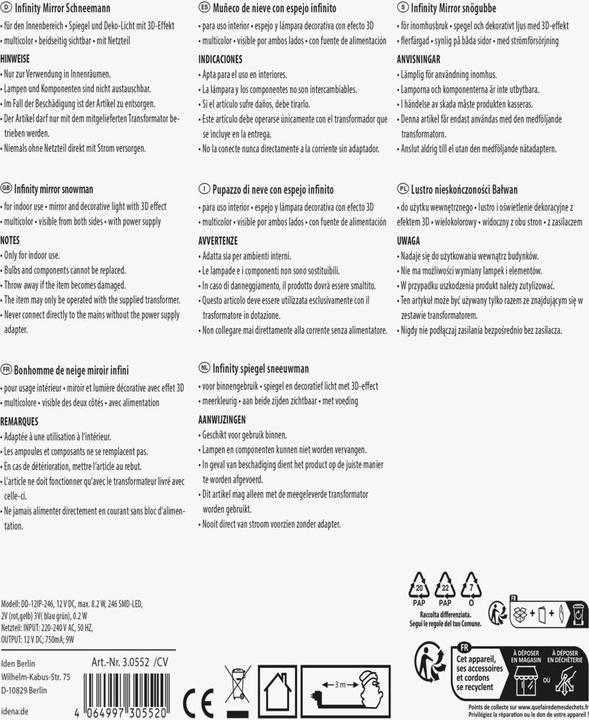 Produktbild Idena LED Infinity Mirror Schneemann 35x8x45cm
