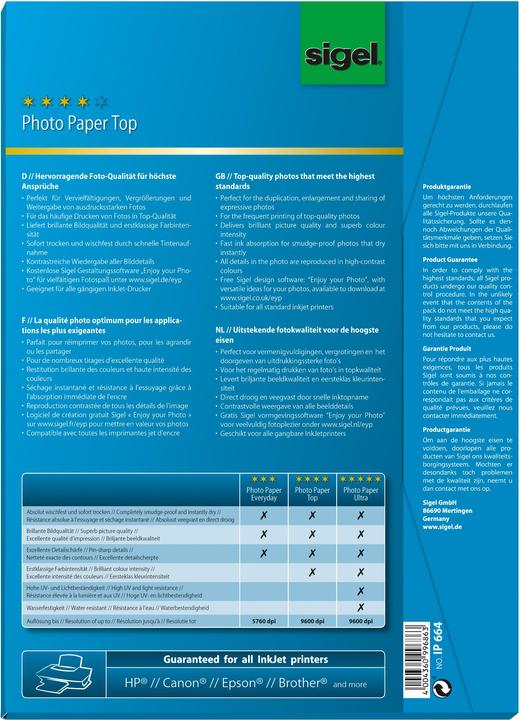 Image du produit Sigel Top à jet d'encre (125 g/m², A4, 100 pcs)