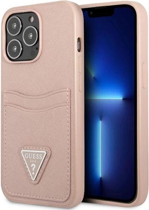 Actual product image Guess GUHCP13LPSATPP iPhone 13 Pro / 13 6.1" różowy/pink hardcase SaffianoTriangle Logo Cardslot (Apple iPhone 13 Pro)