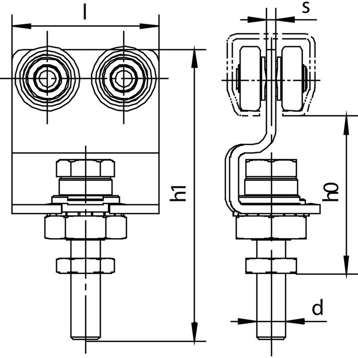 Produktbild Helm Rollapparat 386 zweipaarig mit Drehlager, Stahl verzinkt, gelb