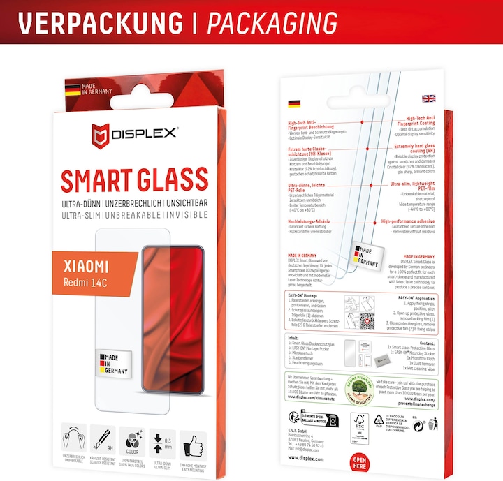 Actual product image Displex Smart Glass, Displayschutzfolie (1 Piece, Xiaomi Redmi 14C)