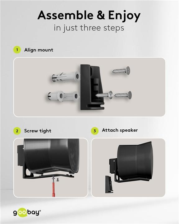 Produktbild Goobay Lautsprecher-Wandhalterung Modern Era 3 Flex, schwarz (Wandmontage, Neigbar, Schwenkbar)
