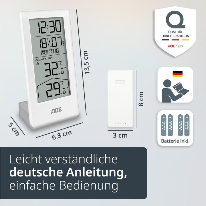 Image du produit ADE Wetterstation mit Funk-Aussensensor Weiss, Funktionen