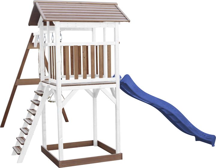 Produktbild Axi Beach Tower Spielturm mit Doppelschaukel Braun/weiss - Blaue Rutsche