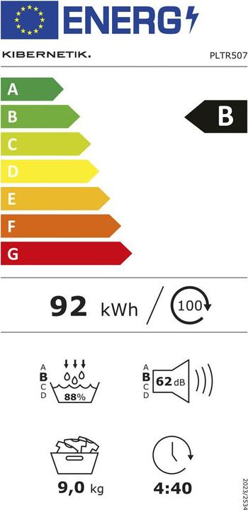 Energy Label Kibernetik CET507 Wäschetrockner 9kg Titan (9 kg, Right)