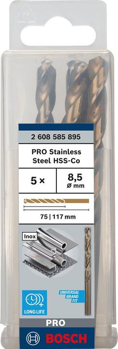 Produktbild Bosch Professional Zubehör PRO Stainless Steel HSS-Co Spiralbohrer, 8.5 x 75 x 117 mm (8.5 mm)