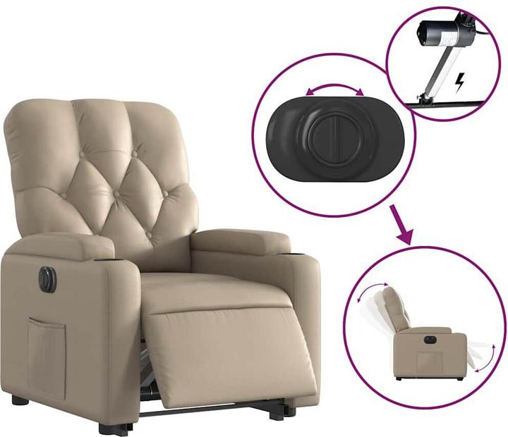 Actual product image vidaXL Recliner with stand-up aid electric Cappuccino faux leather