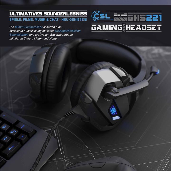 Produktbild CSL Gaming Headset "GHS-221" mit Mikrofon & AUX, Gamingheadset geeignet für PC/ PS4/ PS4 Pro (Kabelgebunden)