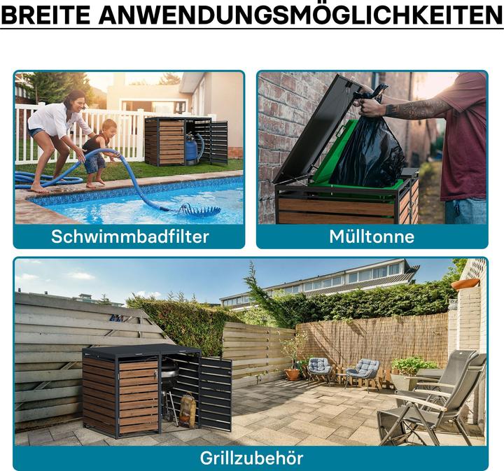 Produktbild Wiltec Mülltonnenbox für zwei Tonnen Holzoptik Klappdeckel Mülltonnenverkleidung
