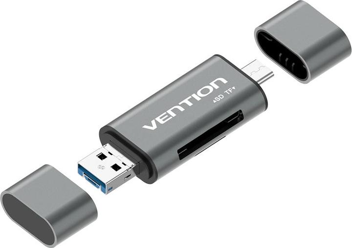Vention USB3.0 Multi-function Card Reader Gray Metal Type (USB-C, Micro USB, USB)
