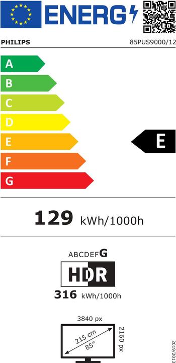 Energie-Label Philips 85PUS9000/12 (85", QLED, 4K, 2025)