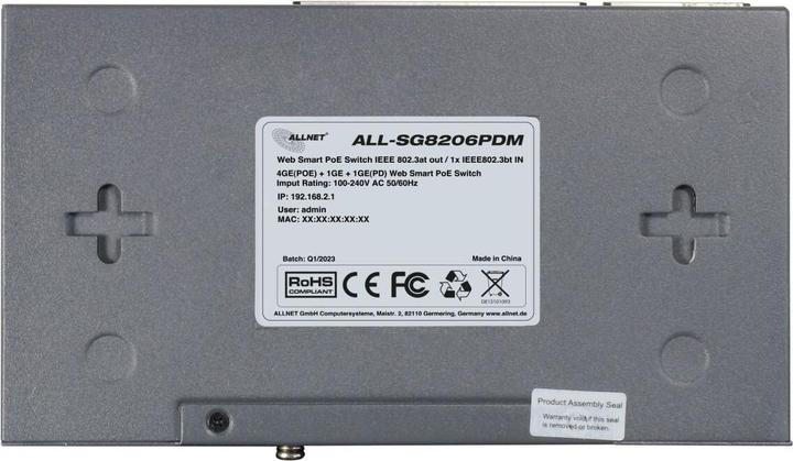 Actual product image Allnet Switch smart managed 6 Port Gigabit 95W / 4x PoE / 1x Gigabit / 1x PoE 90W BT In / "ALL-SG82 (6 ports)