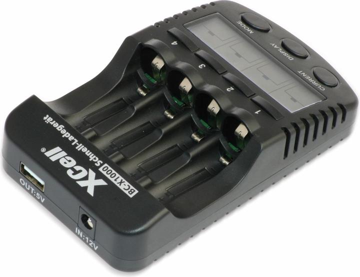 XCell Caricatore rapido BC-X1000 LCD digitale (2 pz., AAA, AA, Caricabatterie senza batteria)