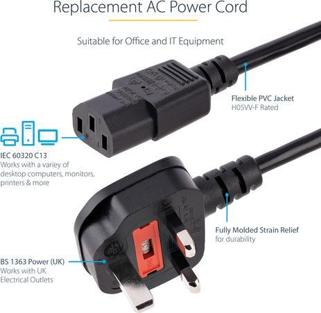 Actual product image StarTech Cold device plug power cable 3m - C13 to BS 1363 mains connection cable (3 m, BS 1363)