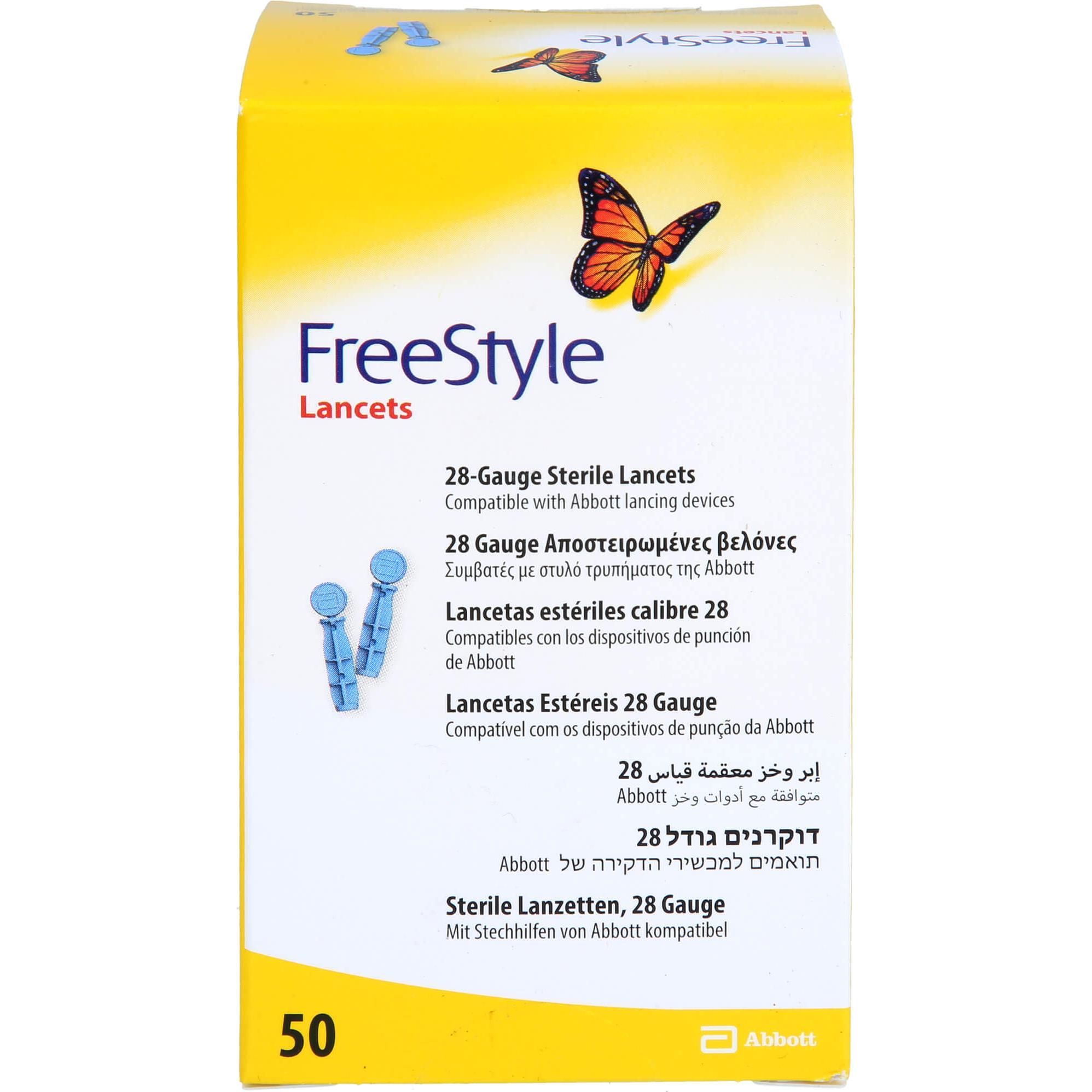 AMO, Bluttest, FreeStyle sterile Lanzetten, 28 Gauge mit Stechhilfen von Abbott kompatibel, 50 St. Zubehör (Lanzette)