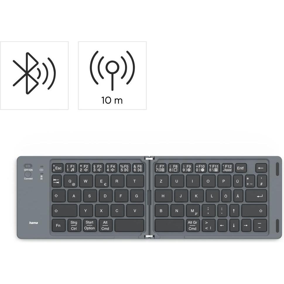Thumbnail - Hama Bluetooth-Mini-Tastatur Travel 450, faltbar, kabellos, Schw., QWERTZ DE (00125136) (DE, Kabellos), Tastatur, Schwar...