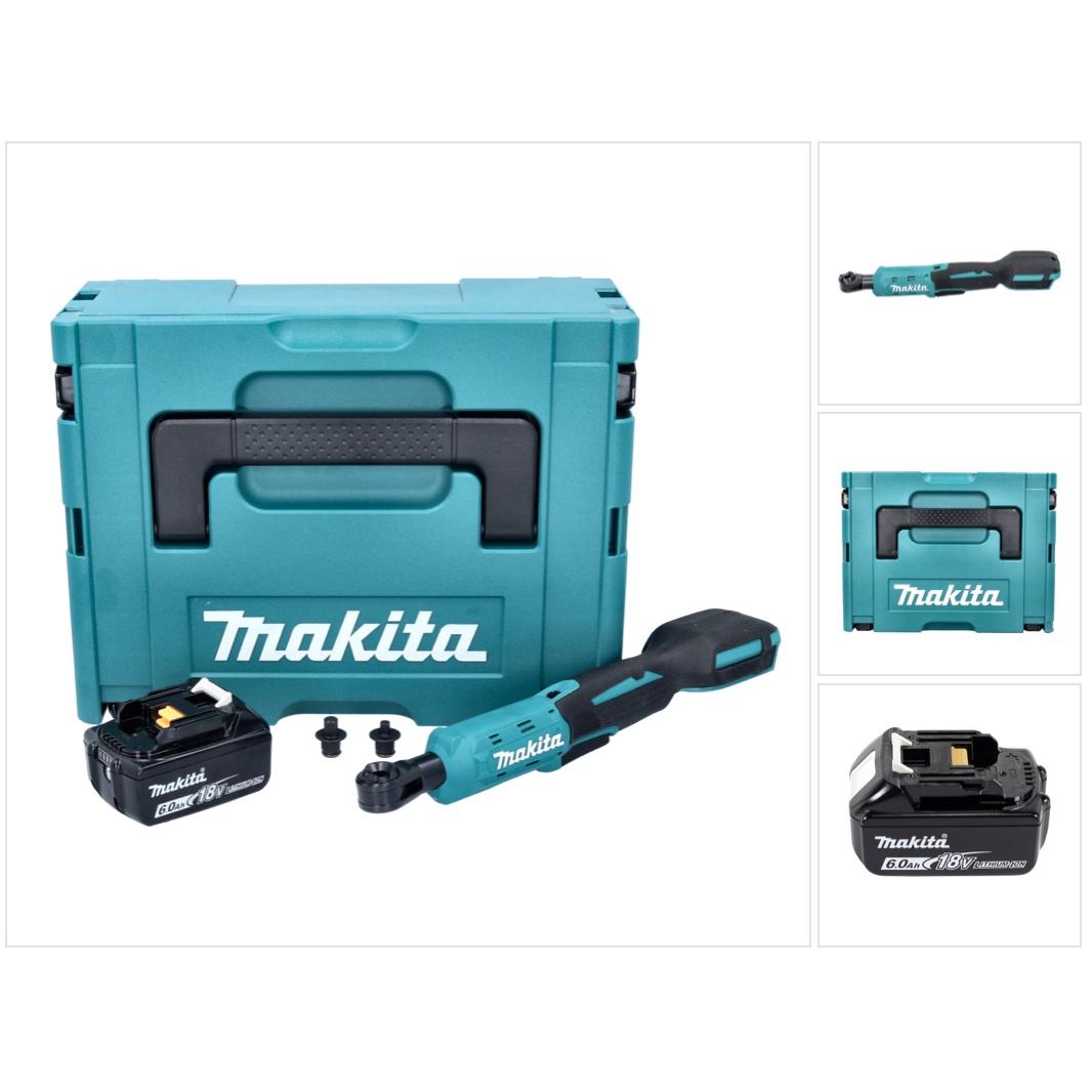 Makita, Bohrmaschine + Akkuschrauber, DWR 180 G1J Akku Ratschenschrauber 18 V 47,5 Nm 1/4" 3/8" + 1x Akku 6,0 Ah + Makpa...