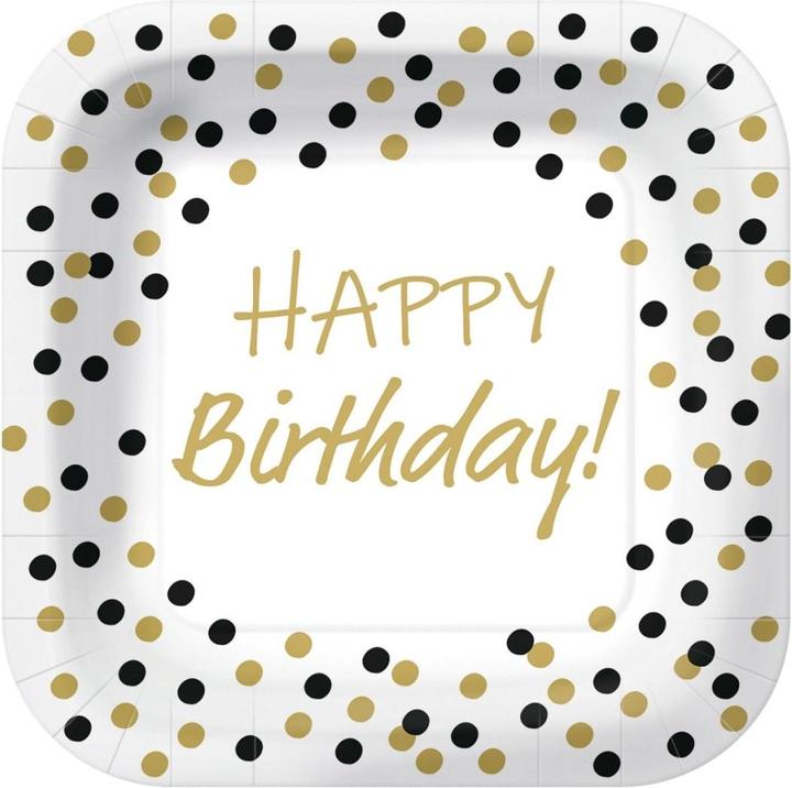 Actual product image Sellmer Paper plates 10x square confetti HP gold/black, 23cm (10 x)