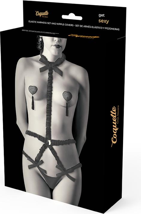 Productafbeelding Coquette Chic Desire Elastische Harnasset En Tepelbedekking Zwart (Eén maat voor iedereen)
