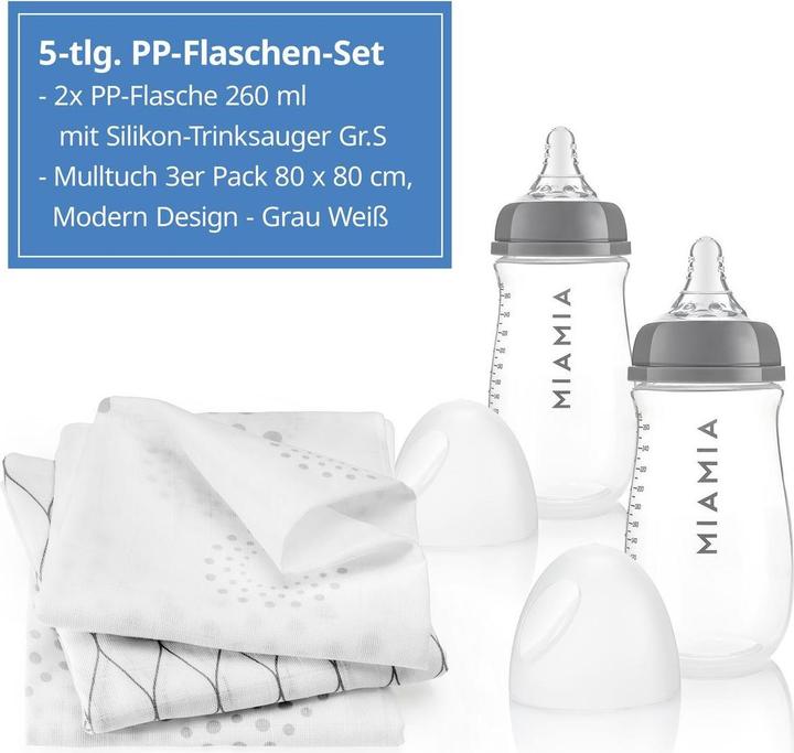 Produktbild MiaMia 5-tlg. PP-Flaschen-Set 260 ml mit Silikon-Trinksauger (260 ml)