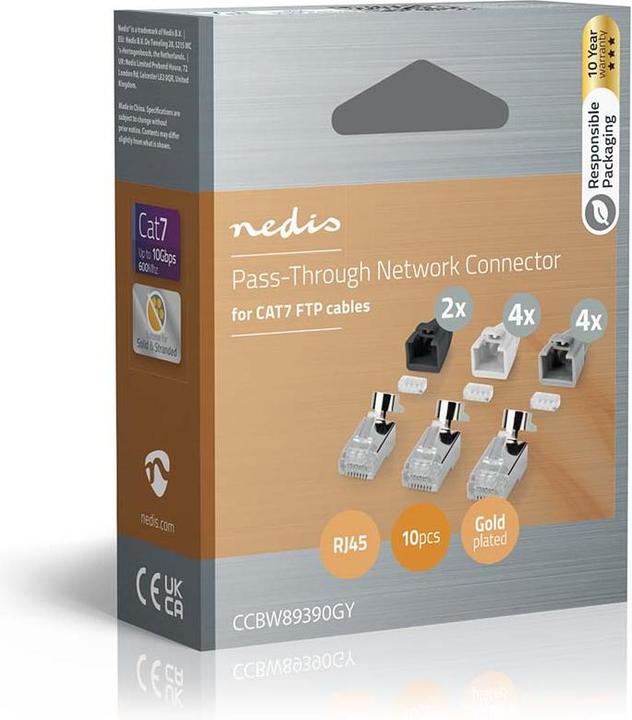 Immagine prodotto Nedis Spina RJ45 | RJ45 passante | FTP CAT7 fisso/incagliato | Dritto | Placcato oro | 10 pezzi (FTP, CAT7)