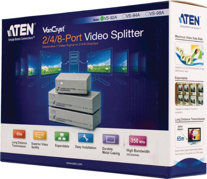 Produktbild Aten VS92A, 2 Port VGA Splitter mit Signalverstärker bis 30m