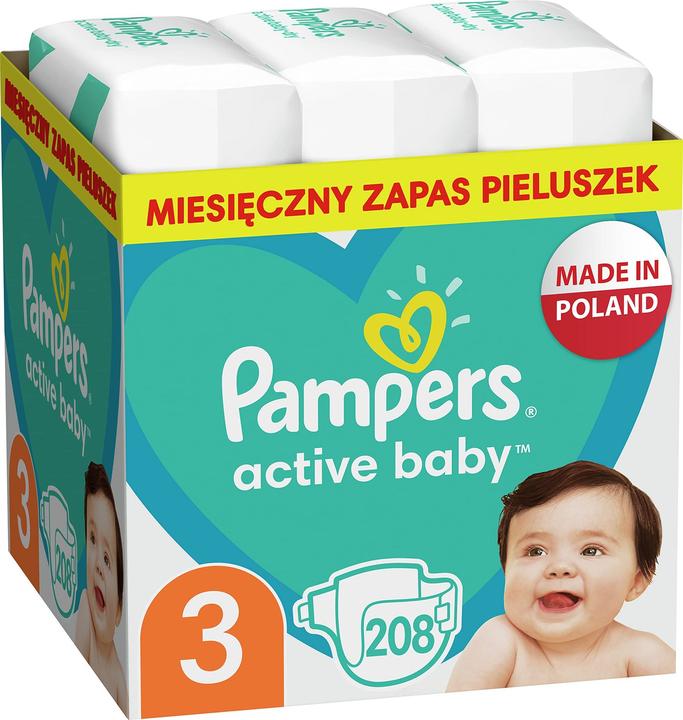 Pampers Pannolini Active Baby taglia 3, 6-10 kg, 208 pz. (Dimensione 3, Pacco mensile, 208 pz.)