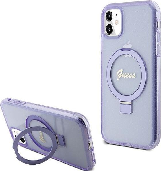 Produktbild Guess GUHMN61HRSGSU iPhone 11 / Xr 6.1" fioletowy/purple hardcase Ring Stand Script Glitter MagSafe (Apple iPhone 11, Apple iPhone XR)