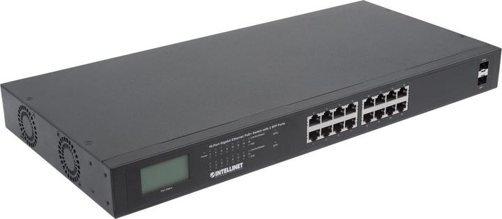 Actual product image Intellinet 16-port Gigabit Ethernet PoE+ switch with 2 SFP ports and LCD display (PoE+/PoE) 370 W Endspan 19 (16 Ports)