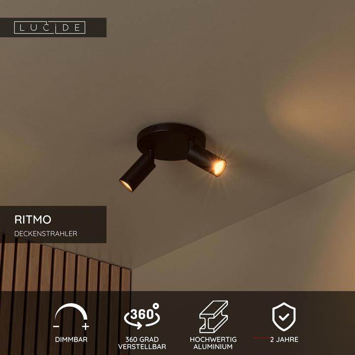 Produktbild Lucide RITMO - Plafondspot - Ã˜ 15 cm - 2xGU10 (MR11) - Zwart (GU10)