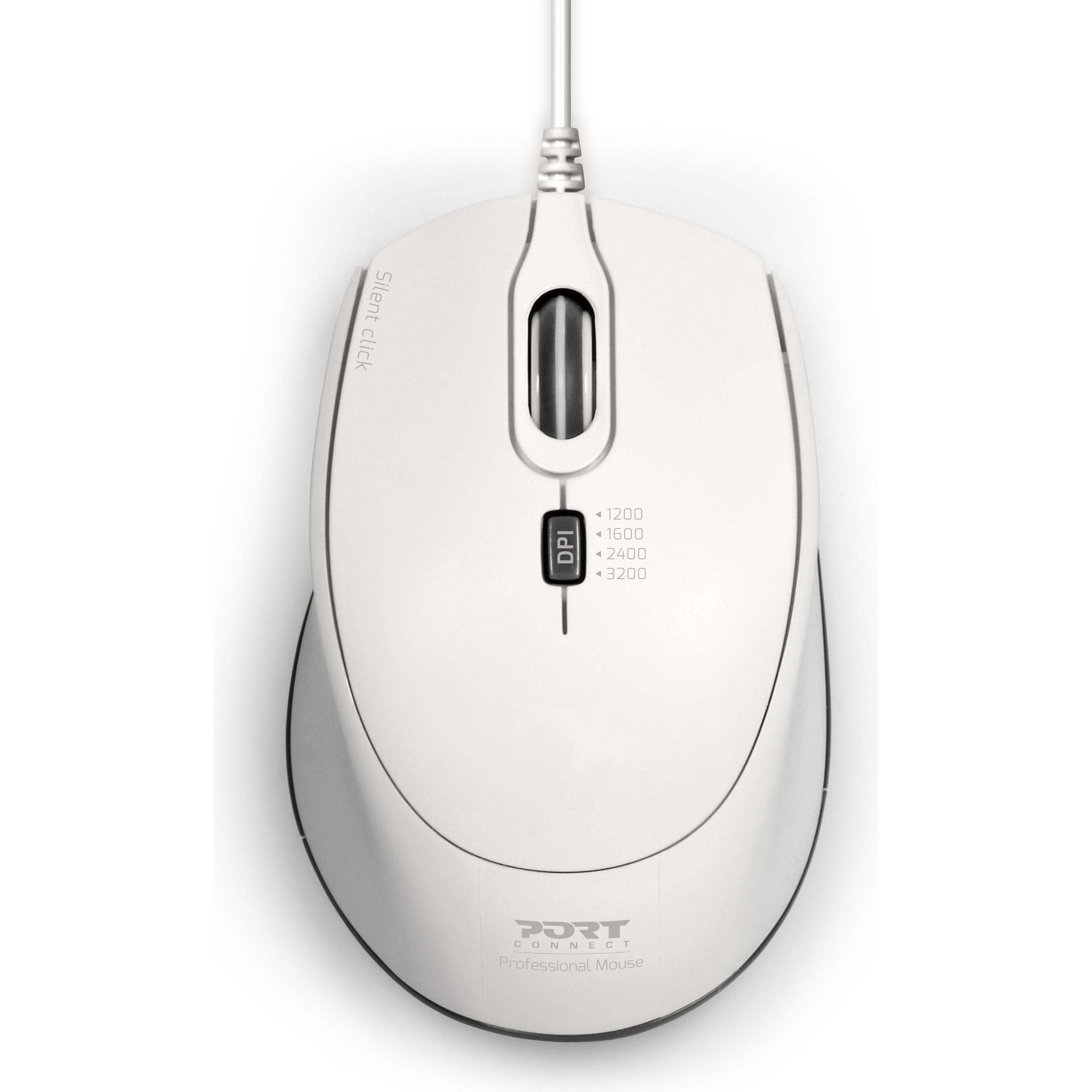 Port Designs 900712 Maus Beidhändig USB Typ-A 3600 DPI (Kabelgebunden), Maus, Weiss