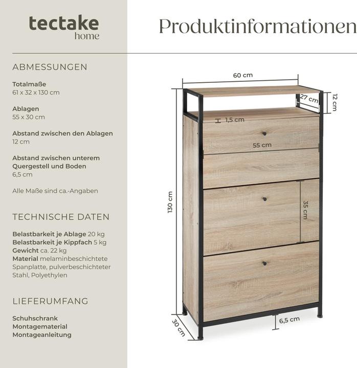 Immagine prodotto tectake Portascarpe (32 x 61 x 130 cm)