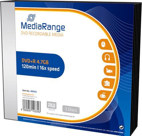 Produktbild MediaRange MR419, DVD+R, 16x, Slimcase 5 (5 x)