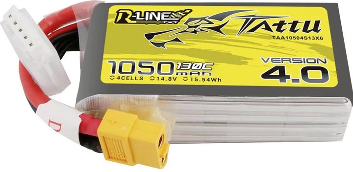 Actual product image Tattu R-Line 4.0 1050mAh 14.8V 130C 4S1P XT60 Battery (14.80 V, 1050 mAh)