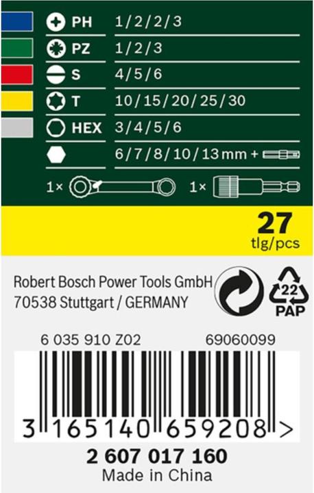 Productafbeelding Bosch Professional Zubehör Dopsleutelset (Inbus, Kruis Pozidriv PZ, Schroefgleuf)